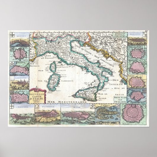1706 de la Feuille Karte Italiens Poster (Vorne)