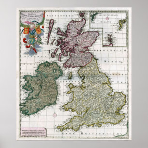 1706 Kindgdoms in England, Schottland und Wales. Poster