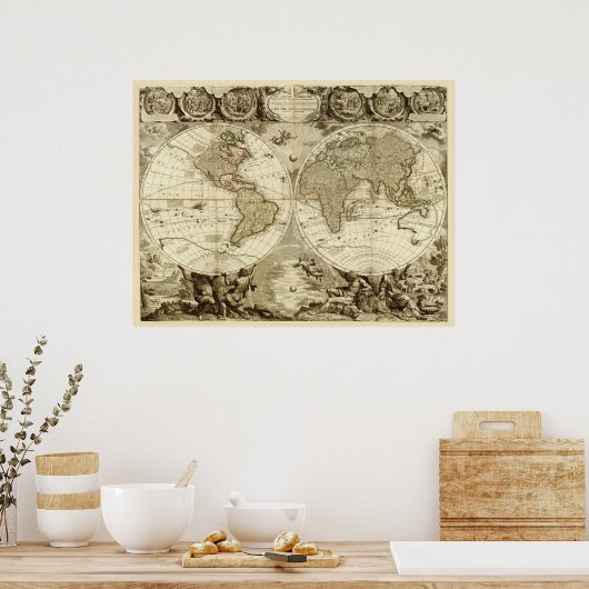 1708 Weltkarte von Jean Baptiste Nolin Poster (Küche)