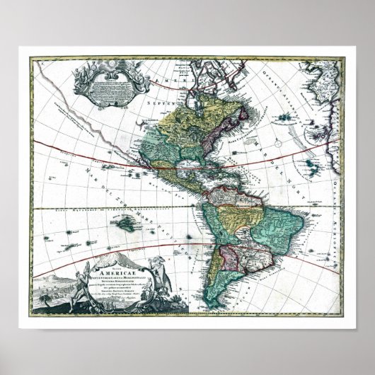 1725 Süd- und Nordamerika-Karte Poster (Vorne)