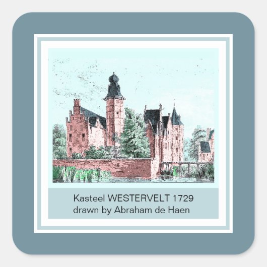 1729 A. de Haen Dutch Kasteel WESTERVELT Quadratischer Aufkleber (Vorderseite)