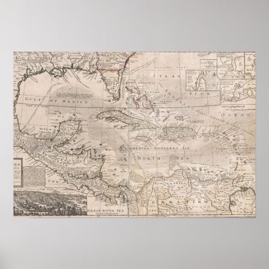 1732 Englische Übersicht über die Karibik Poster (Vorne)