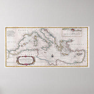 1745 Seale Map oder Sealkarte des Mittelmeers Poster