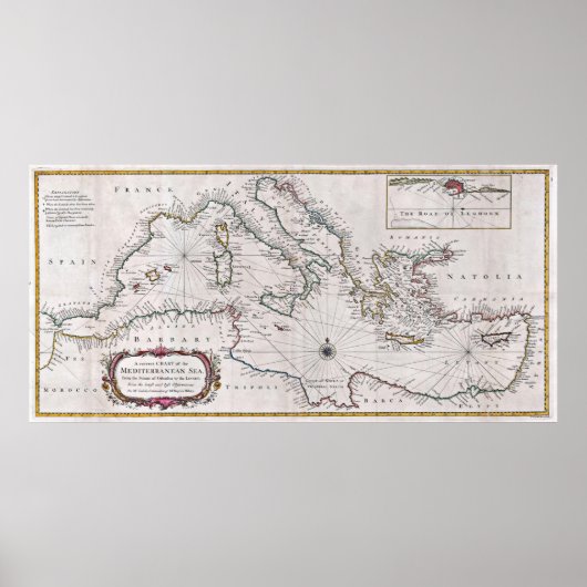 1745 Seale Map oder Sealkarte des Mittelmeers Poster (Vorne)