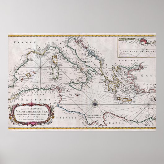 1745 Seale Map oder Sealkarte des Mittelmeers Poster (Vorne)