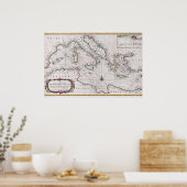 1745 Seale Map oder Sealkarte des Mittelmeers Poster (Küche)