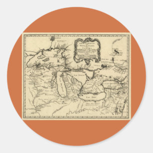 1755 Great Lakes und neue Frankreich-/Kanada-Karte Runder Aufkleber