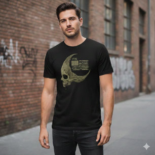 1776 American Flag Skull Halbmond T-Shirt