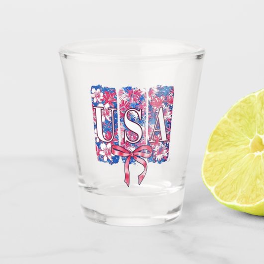 1776 Amerika 4. Juli USA Blume Schnapsglas (Vorderseite)