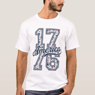 1776 Amerika Floral Patriotisches Vintage-Vektorde T-Shirt