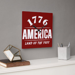 1776 AMERIKA LAND DER FREIEN 4. JULI FREIHEIT QUADRATISCHE WANDUHR