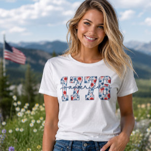1776 Amerika Patriotisches Florales Varsity Schrif T-Shirt