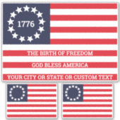 1776 Flag Fakultativer Text USA Betsy Ross Contour Aufkleber (Vorderseite)