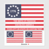 1776 Flag Fakultativer Text USA Betsy Ross Contour Aufkleber (Blatt)