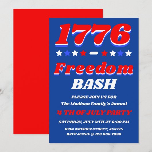 1776 Freedom Bash | 4. Juli Feier Einladung (Vorne/Hinten)