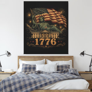 1776 Patriotische amerikanische Flagge Statue der Leinwanddruck