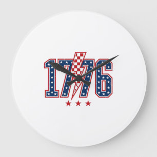 1776 Patriotischer Blitz Vintage Grafik T-Shirt_ Große Wanduhr