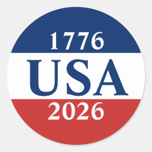 1776 USA 2026 Rot Weiß Blau Patriotisch Runder Aufkleber