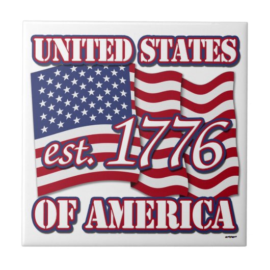 1776 USA mit der Flagge der USA Fliese (Vorderseite)
