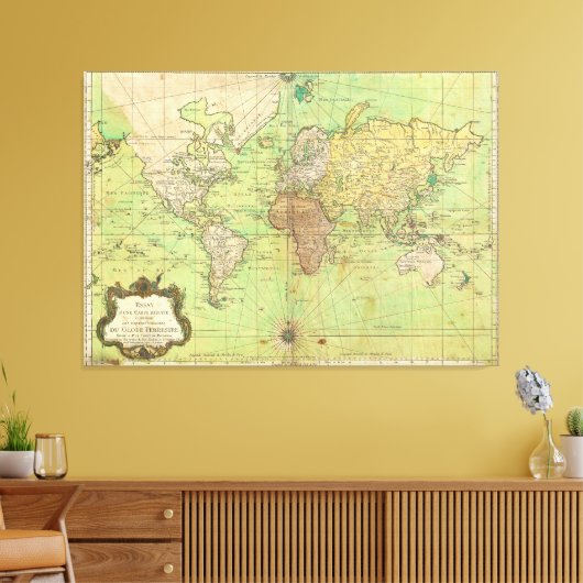 1778 Bellin Nautical Chart oder Karte der Welt Leinwanddruck (Insitu (Wohnzimmer))