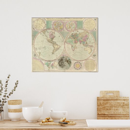 1780 Karte der Welt Poster (Küche)