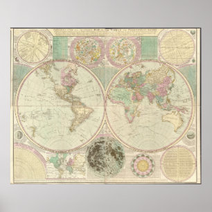 1780 Karte der Welt Poster