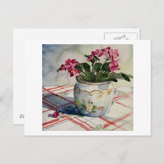 1790 afrikanische Violetten in Blue Pot Postcard Postkarte (Vorne/Hinten)