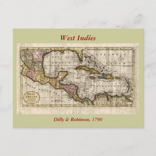 1790 Map of The West Indies by Dilly and Robinson Postkarte (Vorderseite)
