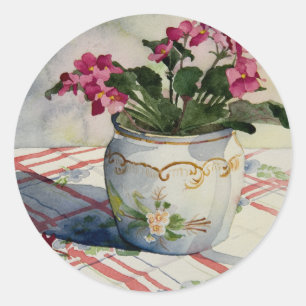 1790 Usambaraveilchen im blauen Topf Runder Aufkleber