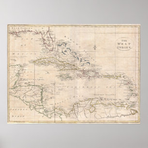 1799 Englische Karte der Karibik LARGE Poster