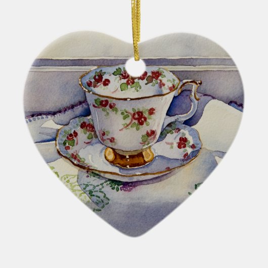 1799 Teacup auf Linen Keramik Ornament (Vorne)