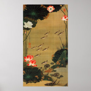 17. 蓮 池 遊 図, 若 冲 Teich mit Lotus, Jakuchū Poster