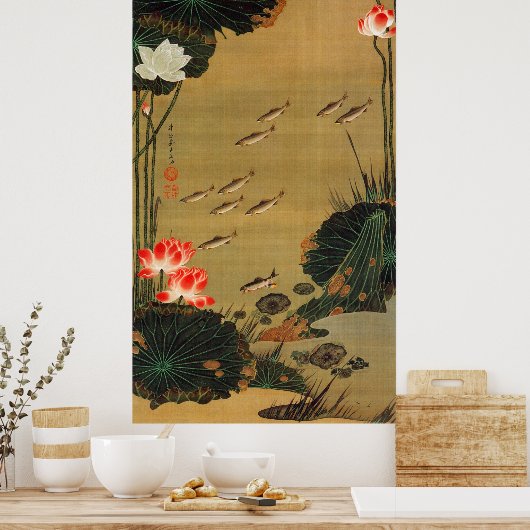 17. 蓮 池 遊 図, 若 冲 Teich mit Lotus, Jakuchū Poster (Küche)
