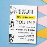 17. Bruh, Du in Birthday Teen Boy Funny Einladung<br><div class="desc">17. Bruh, Pizza Music Cake You in ? Birthday Teen Boy Funny Funny Einladung Dieses Funny einfache Design verfügt über eine Teeny-Geburtstagseinladung mit Pizzalusik und Kuchen. Personalisieren Sie die Einladung mit Ihren Daten und wenn Sie gewollt, um den Stil und die Platzierung des Textes weiter zu ordnen, klicken Sie bitte...</div>