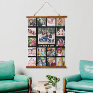 17 Familienfotocollage kreieren Ihr eigenes Schwar Wandteppich Mit Holzrahmen