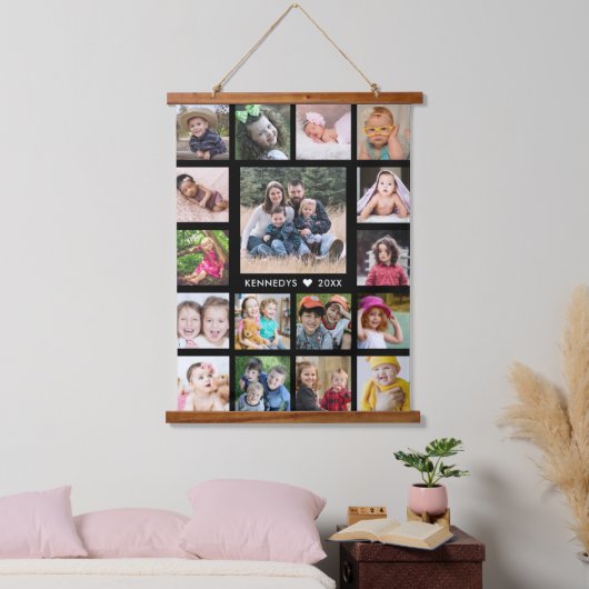 17 Familienfotocollage kreieren Ihr eigenes Schwar Wandteppich Mit Holzrahmen (Schlafzimmer)