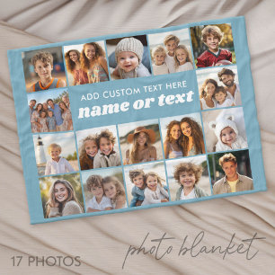 17 Foto-Collage - Blau mit Textblock in der Mitte Fleecedecke
