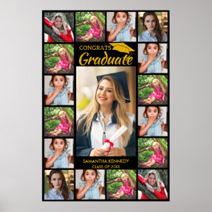 17 Foto Collage Glückwunschs Grad Schwarz und Gold Poster