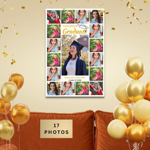 17 Foto-Collage Gold Gratuliere Absolvent Weiß   Poster