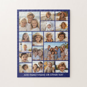 17 Foto-Collage und Text - Modern Blau und Weiß Puzzle