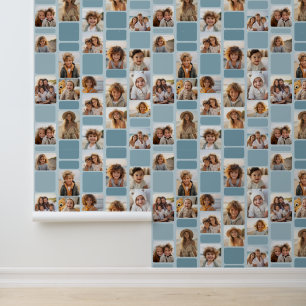 17 FotoCollage mit Mod-Muster - Farbtöne von Blau Tapete