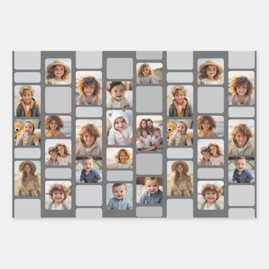 17 FotoCollage mit Mod-Muster - Grau Shades Geschenkpapier Set (Vorderseite 3)