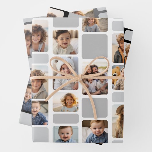 17 FotoCollage mit Mod-Muster - Grau Shades Geschenkpapier Set (Beispiel)