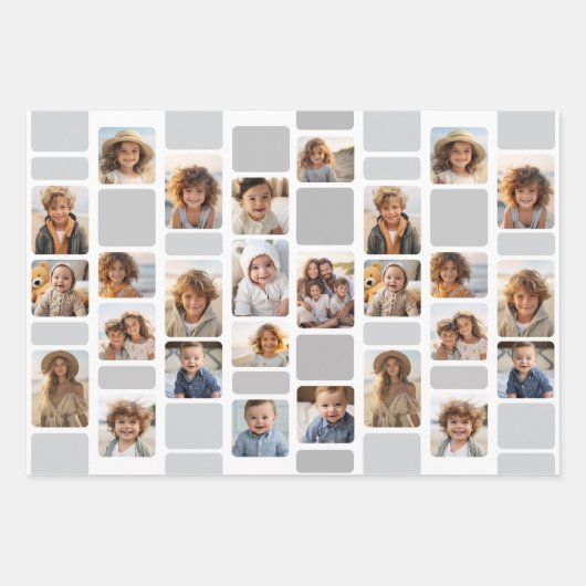 17 FotoCollage mit Mod-Muster - Grau Shades Geschenkpapier Set (Vorderseite)