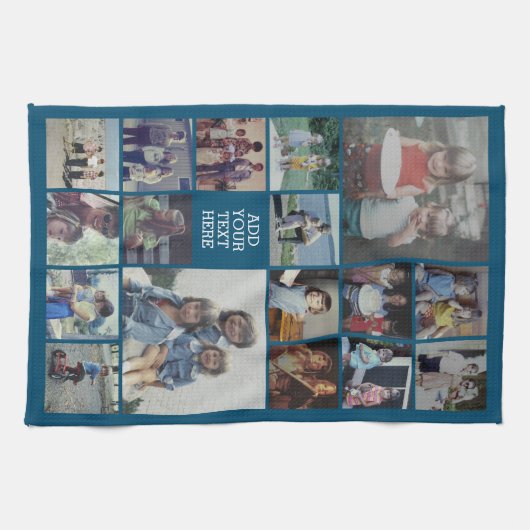 17 FotoCollage und Text - Blau bearbeiten Geschirrtuch (Horizontal)