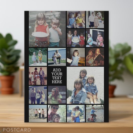 17 FotoCollage und Text - Schwarz bearbeiten Postkarte