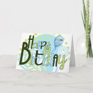 17. Geburtstag Blaue und Grüne Trendy Typografie Karte