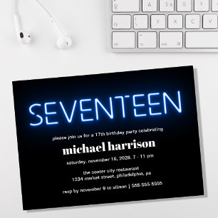 17. Geburtstag Blue Neon Lights Party Einladung