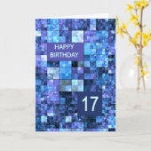 17. Geburtstag, Blue Squares, Karte (Gelbe Blume)