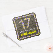 17. Geburtstag: Blumennummer, Imitate Holzbild, Na Quadratischer Aufkleber (Umschlag)